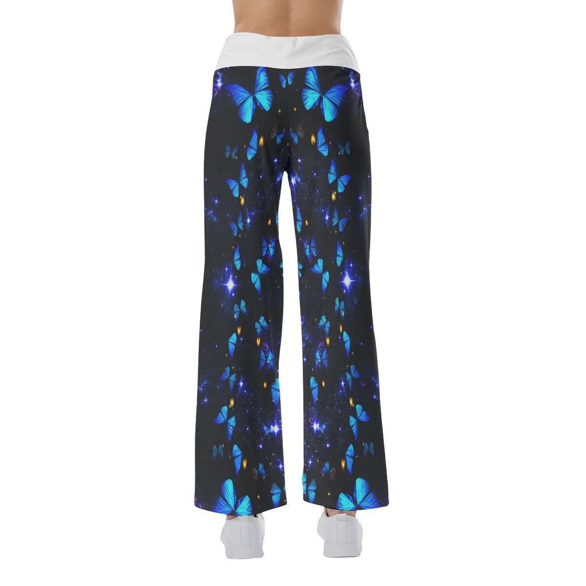 Neon Light Skull Butterfly High-waisted Wide Leg Pants