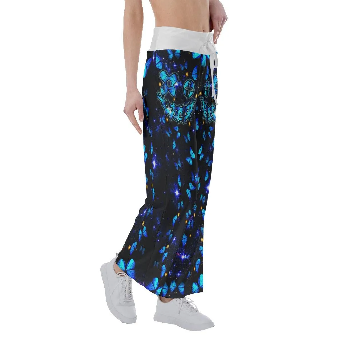 Neon Light Skull Butterfly High-waisted Wide Leg Pants