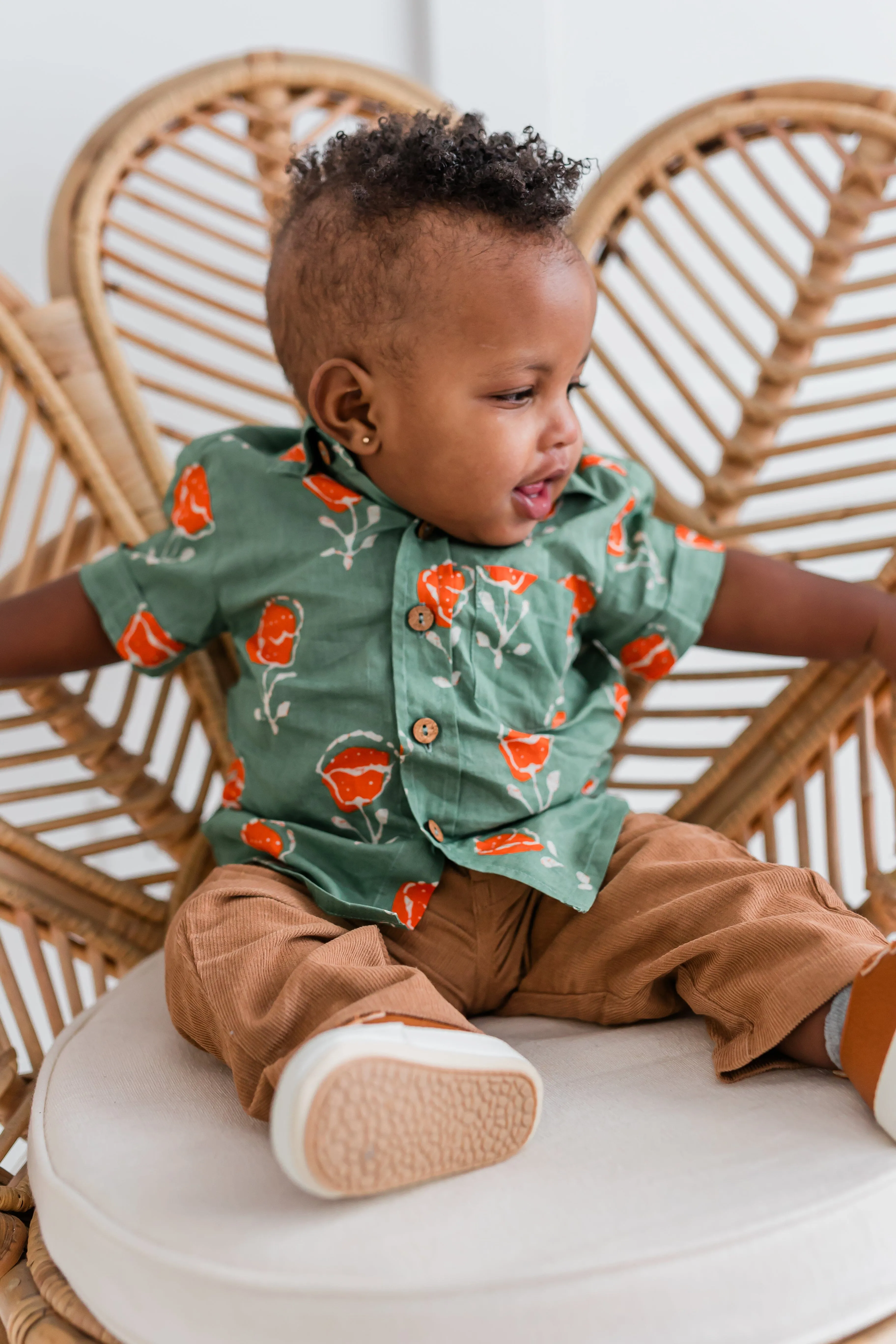 Orange Floral Print Boys Shirt
