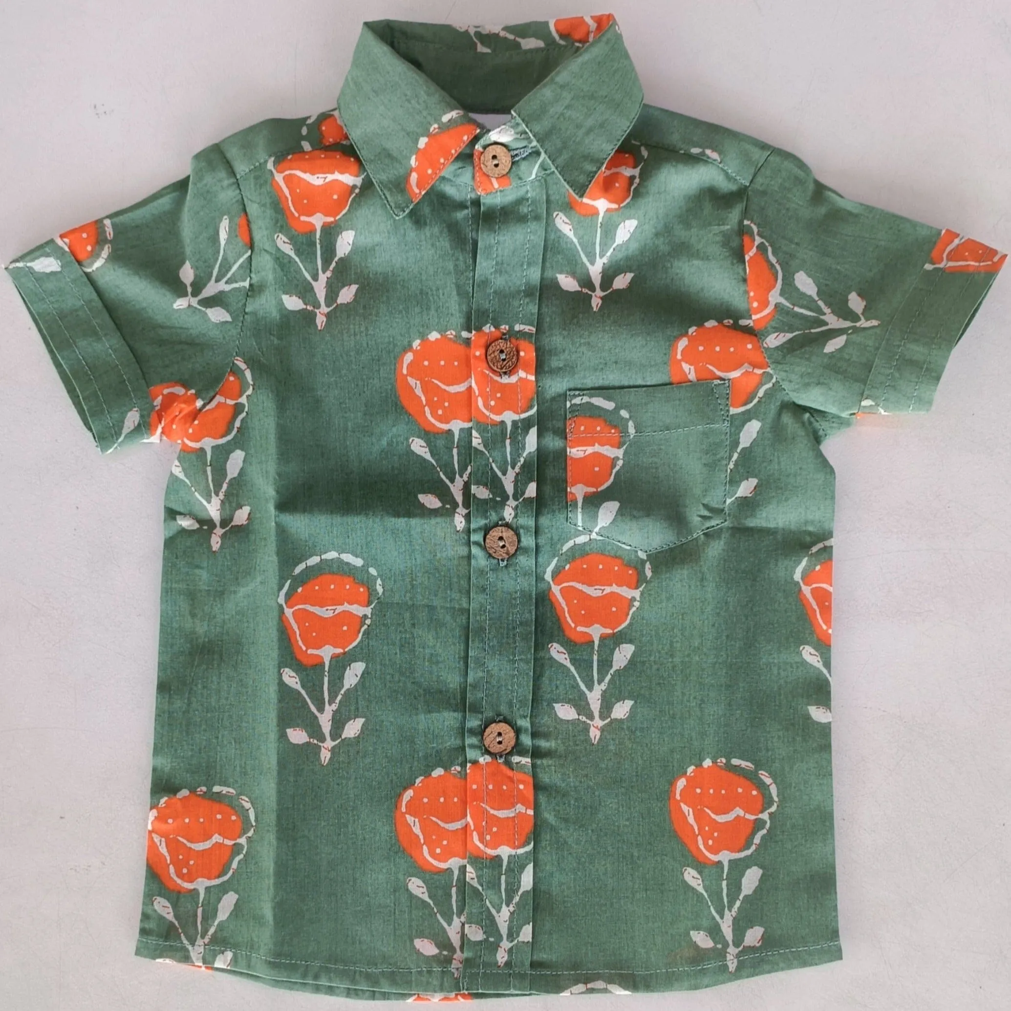 Orange Floral Print Boys Shirt