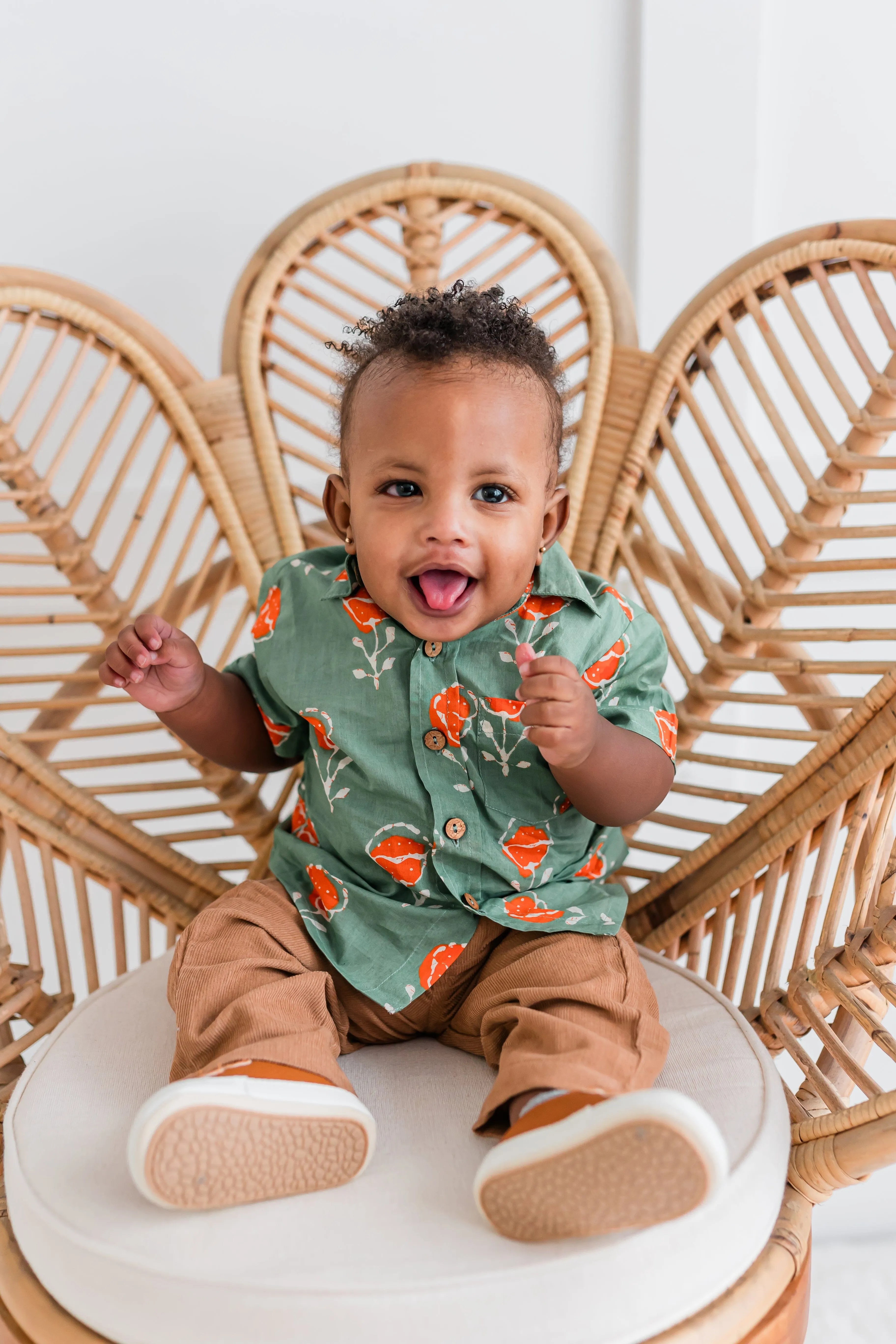 Orange Floral Print Boys Shirt