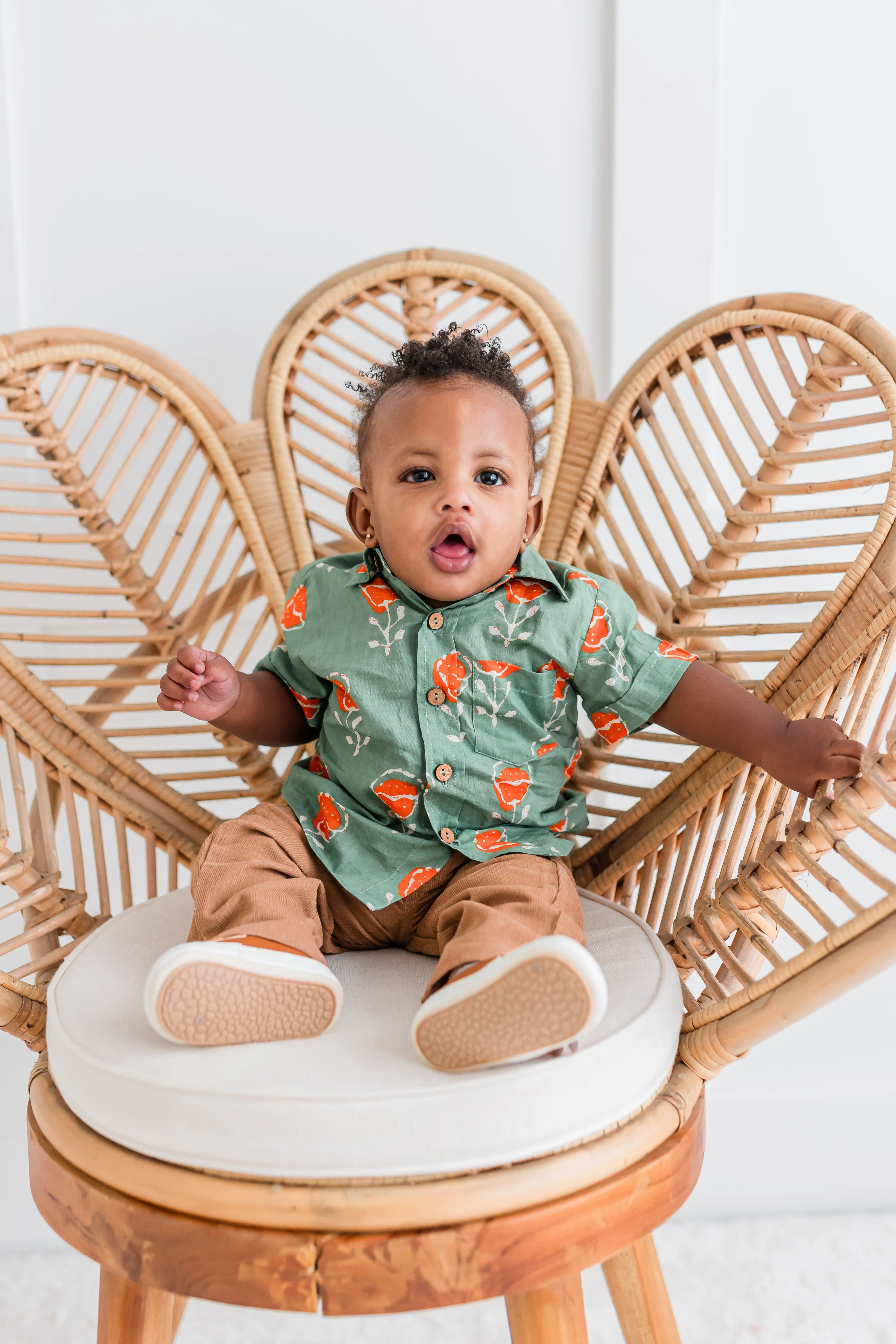 Orange Floral Print Boys Shirt