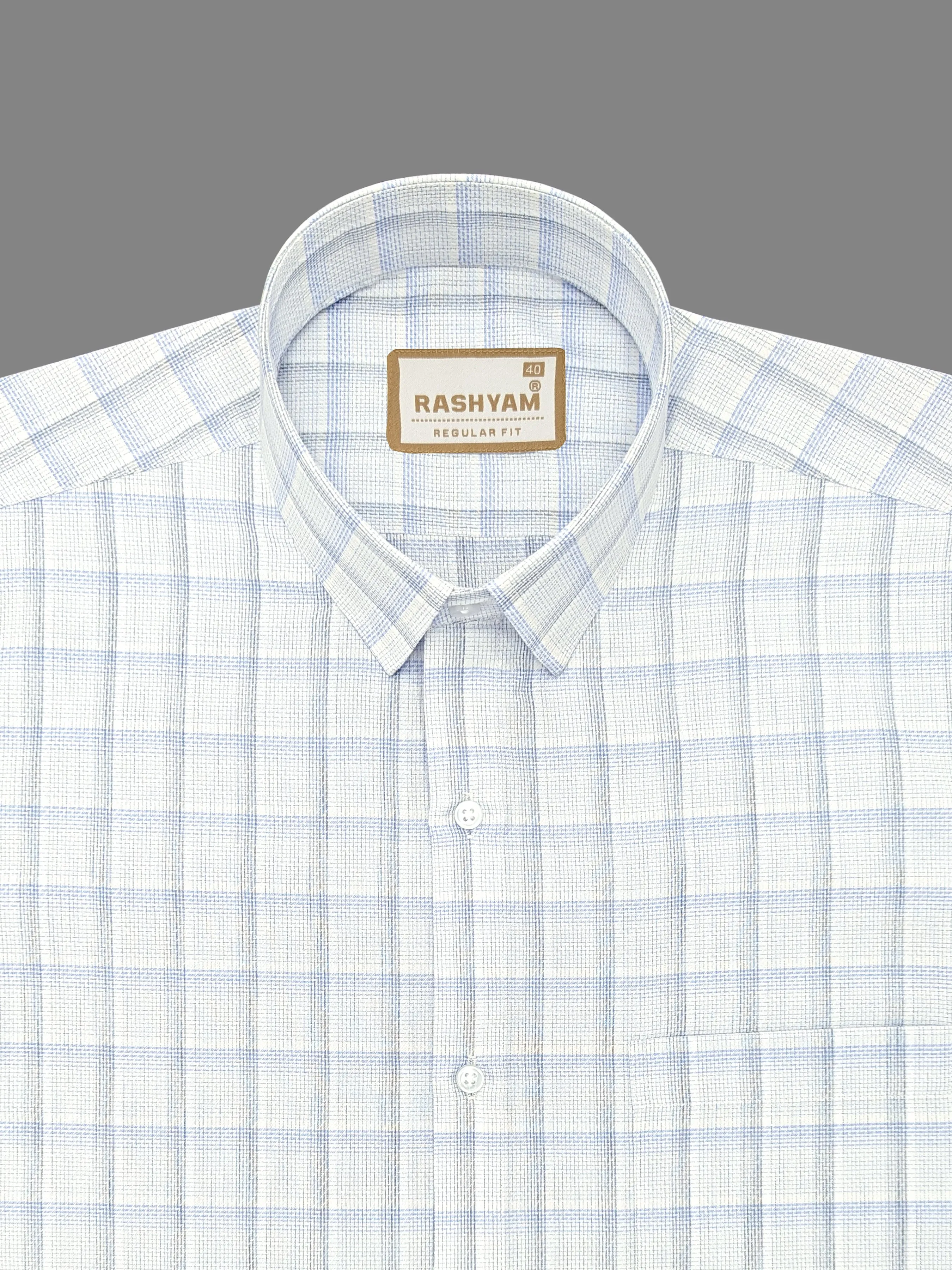 Otranto Lightish Blue Checks On White Premium Giza Cotton Formal Shirt