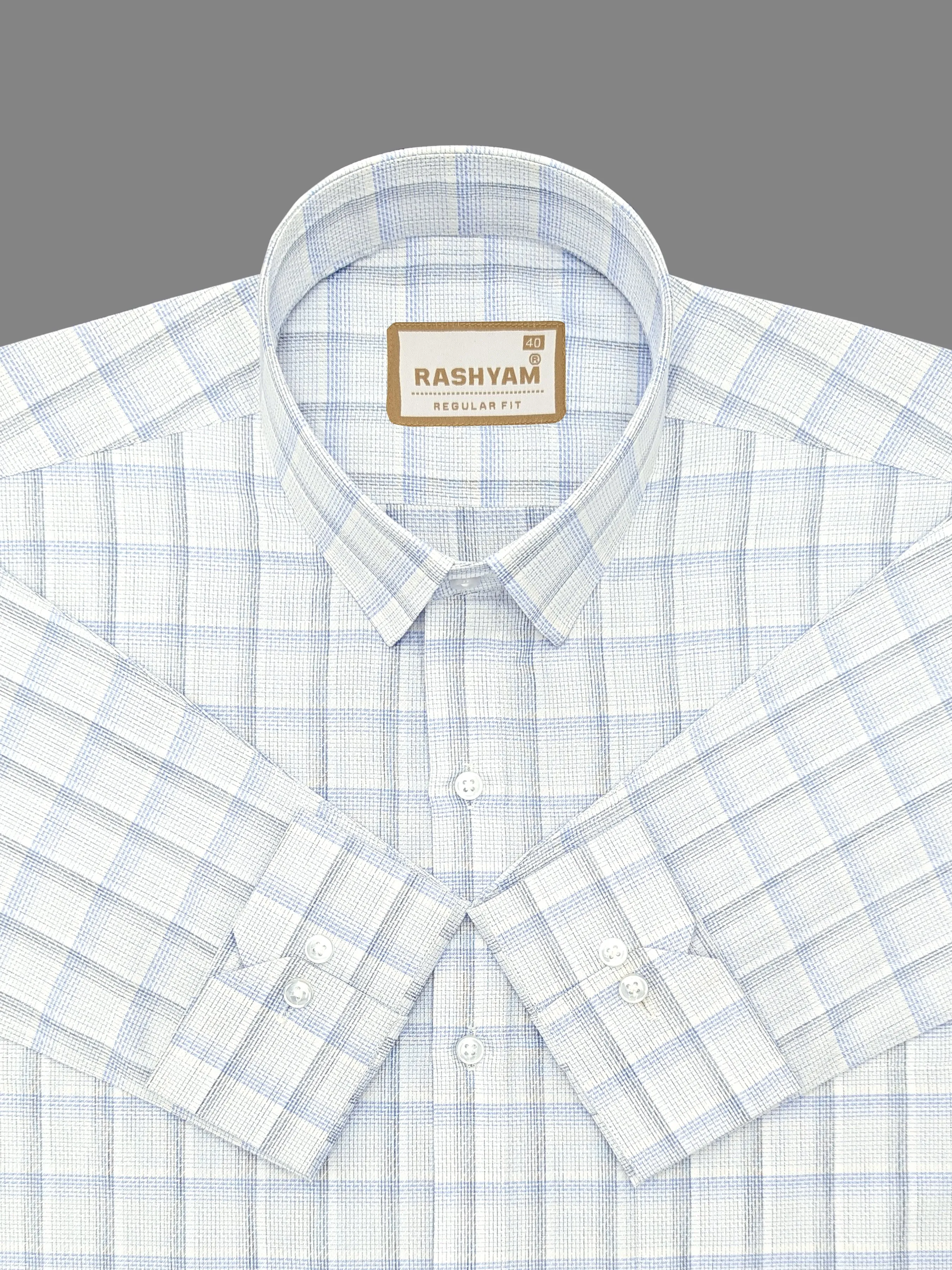 Otranto Lightish Blue Checks On White Premium Giza Cotton Formal Shirt
