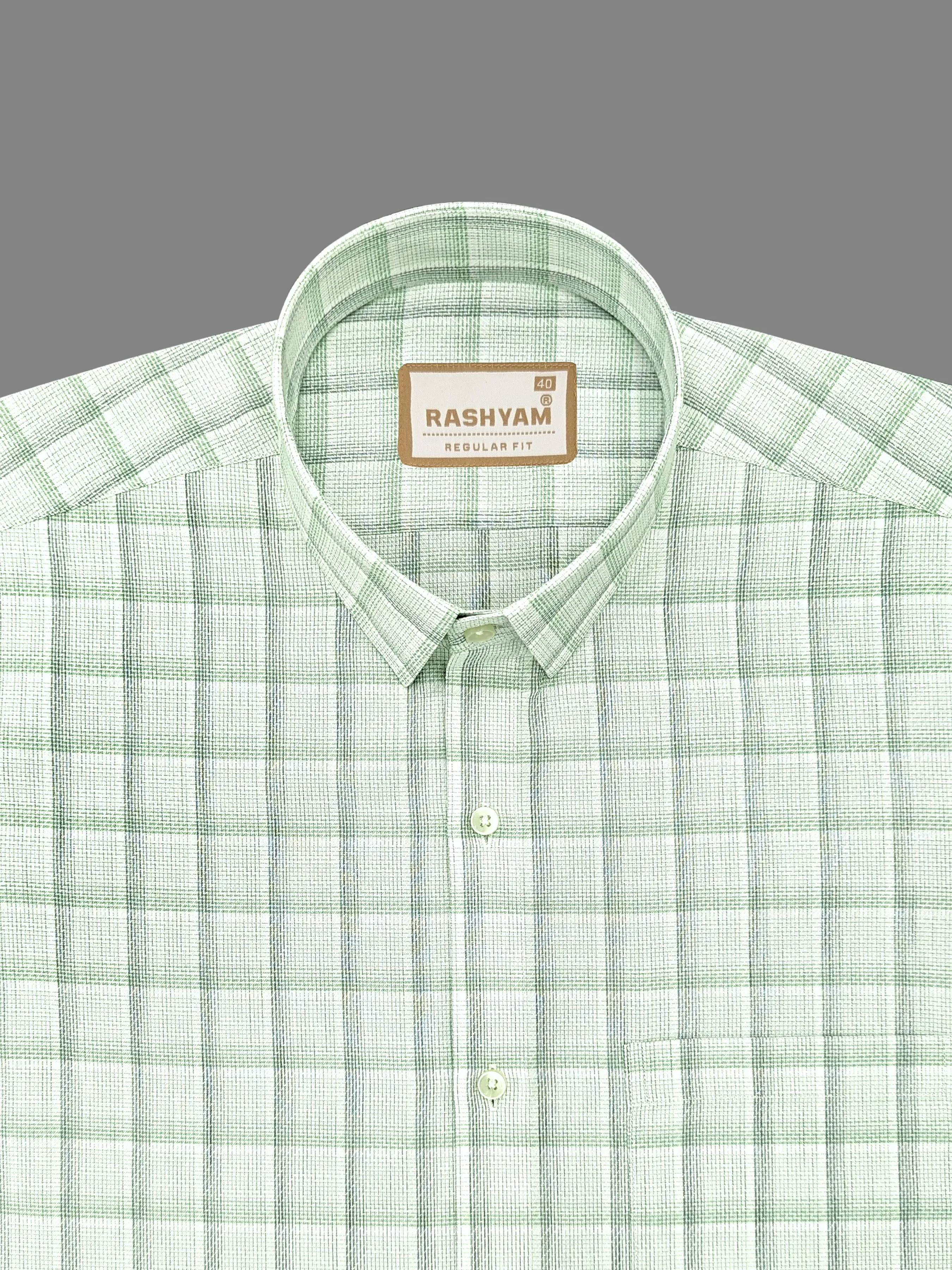 Otranto Lightish Green Checks On White Premium Giza Cotton Formal Shirt