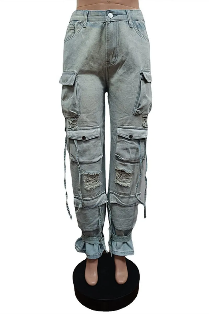 PB387 Denim Cargo Pants