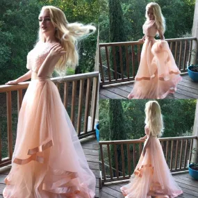 Peach Two Piece Prom Dress Long Freshman Homecoming Dress MA036