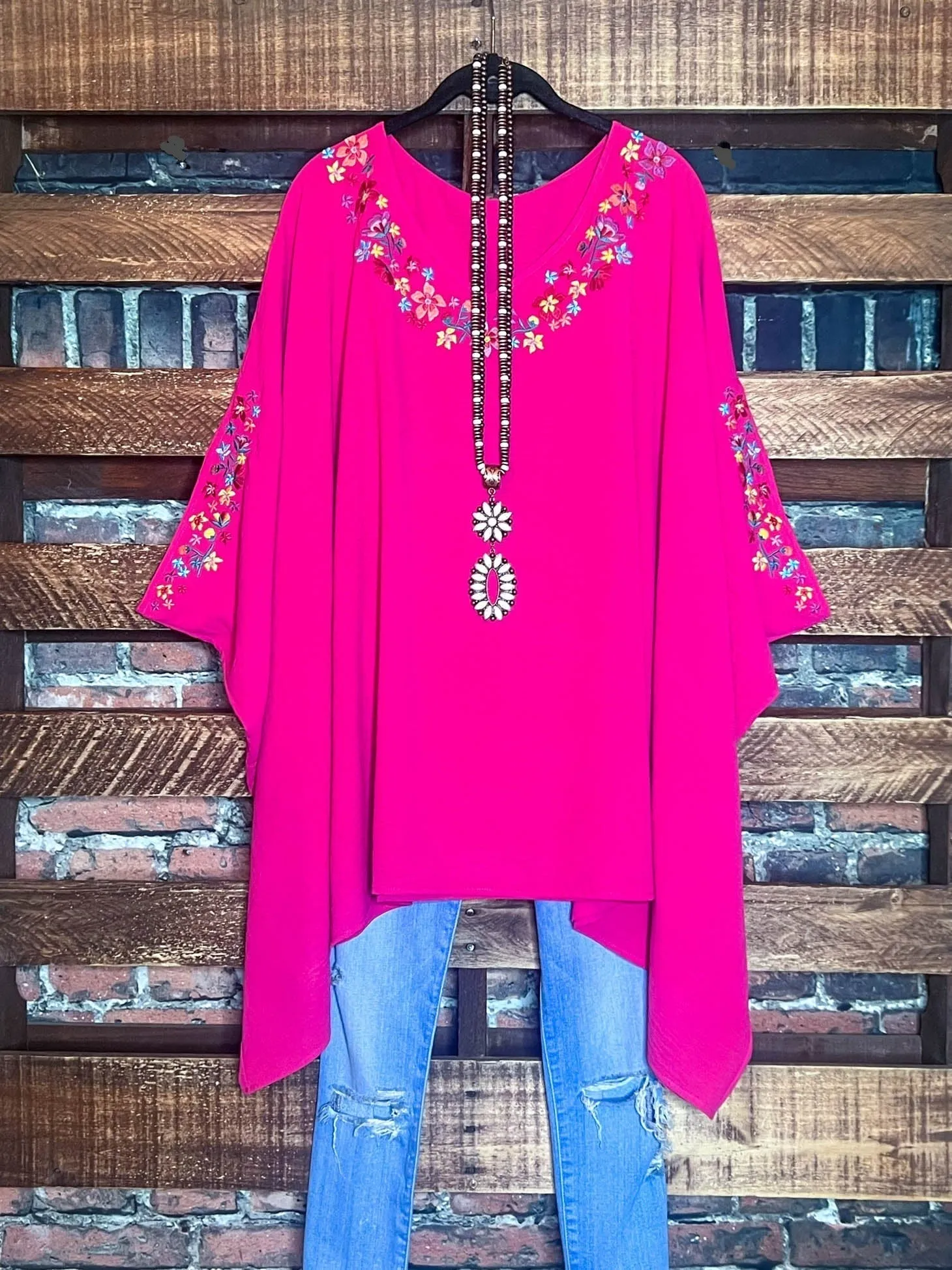 PRETTY PERFECTION FUCHSIA EMBROIDERED OVERSIZED TUNIC