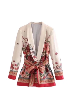 ROSE FLORAL BELTED BLAZER