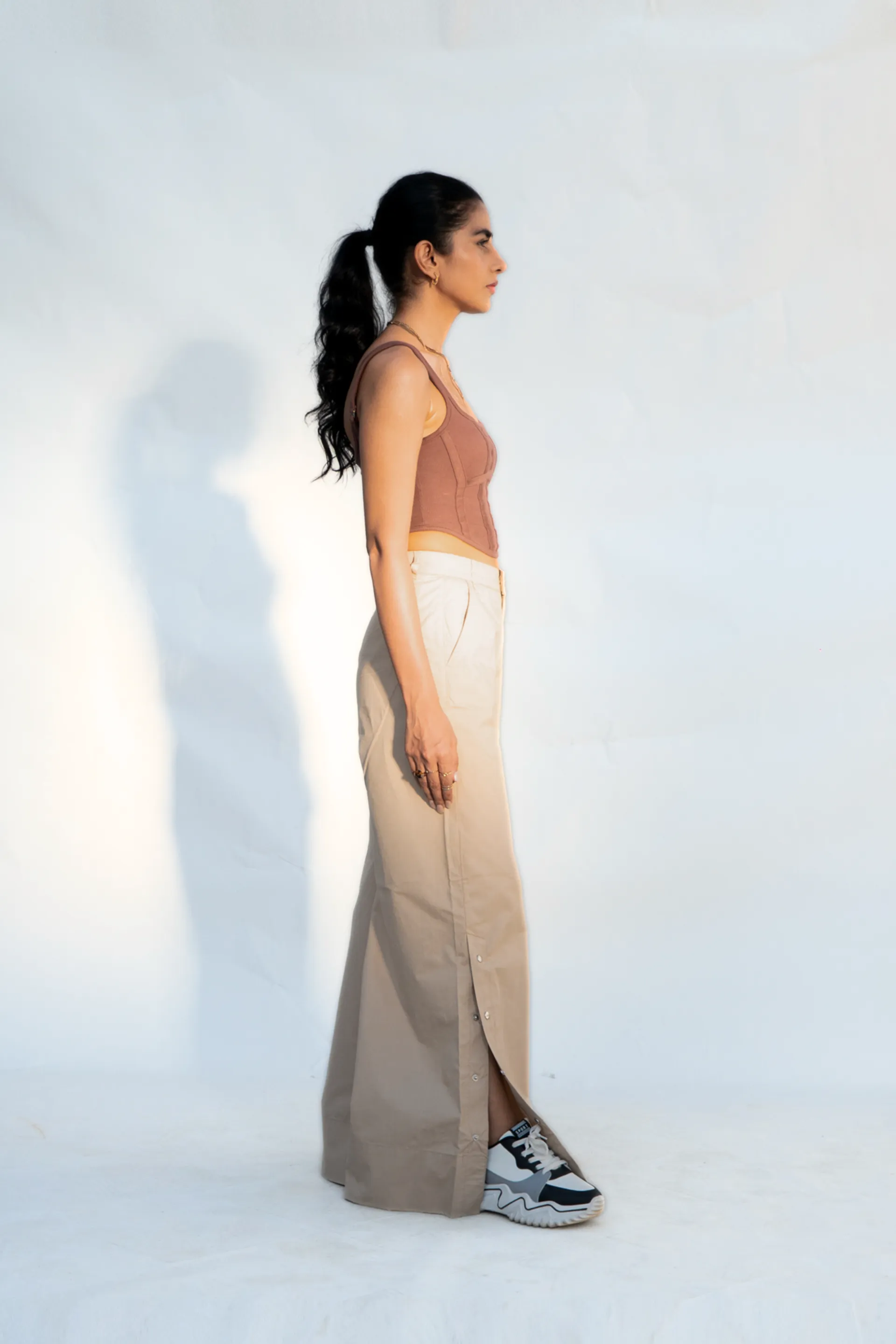 Side Snap Wide Leg Beige