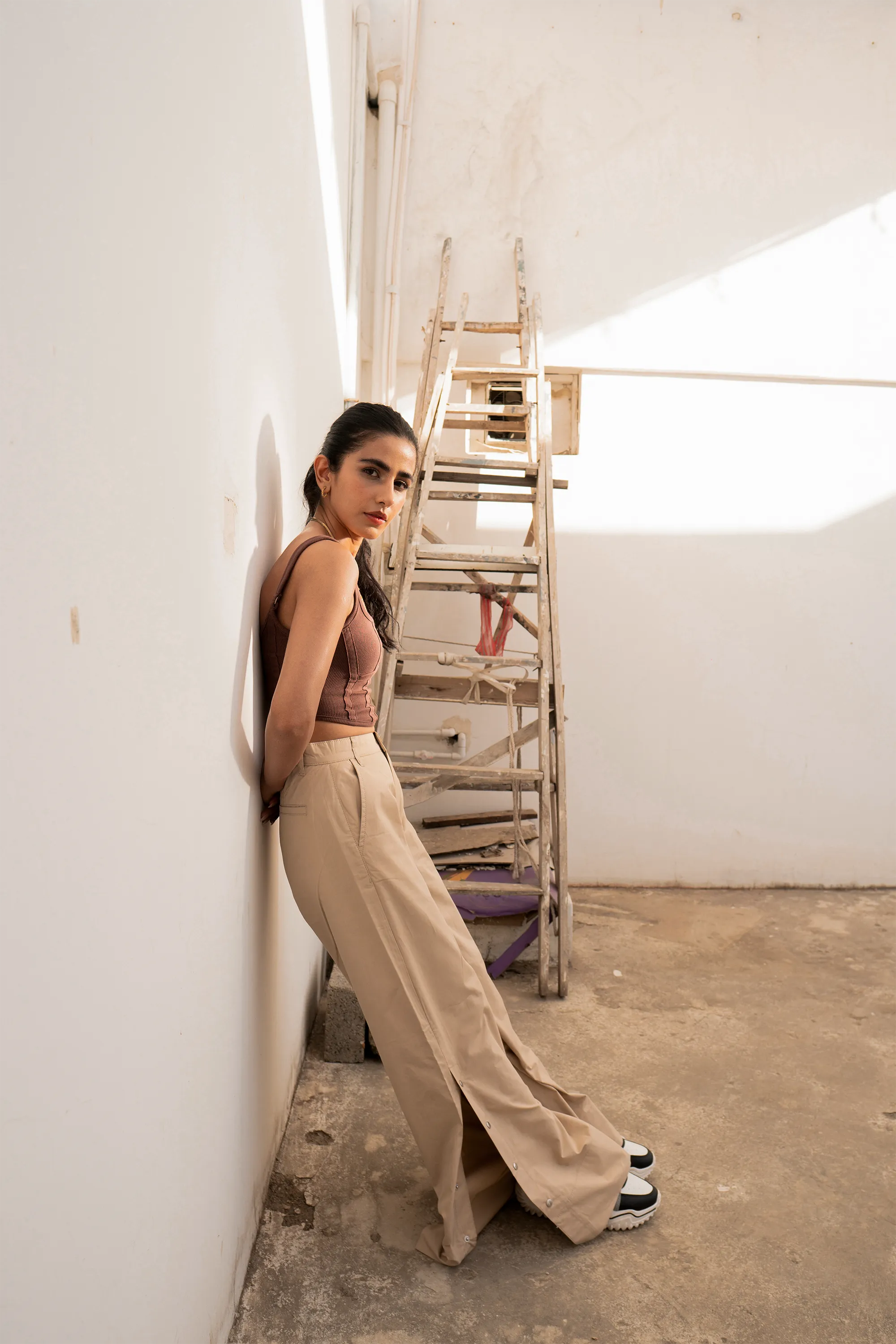 Side Snap Wide Leg Beige