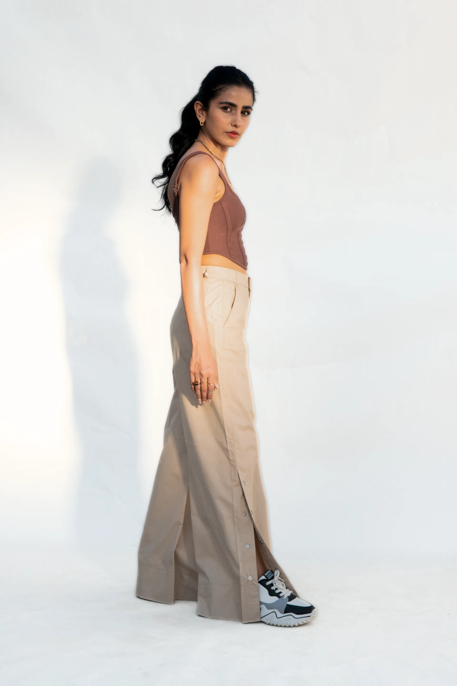 Side Snap Wide Leg Beige