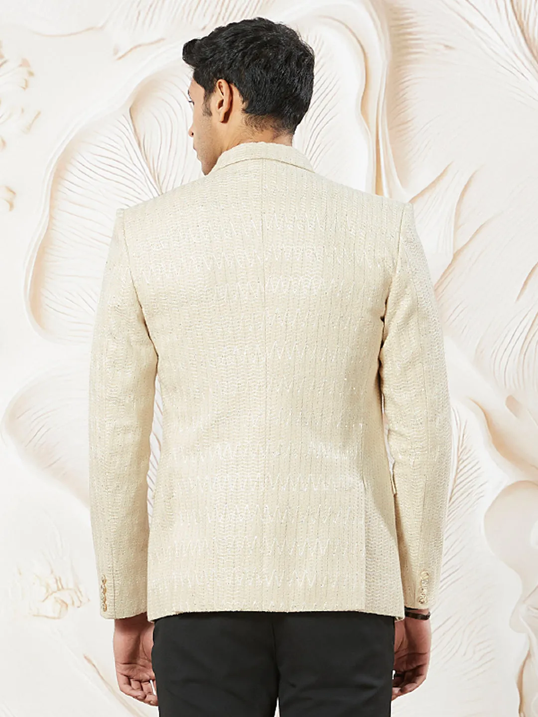 VASTRAMAY Men's Cream Jute Blazer