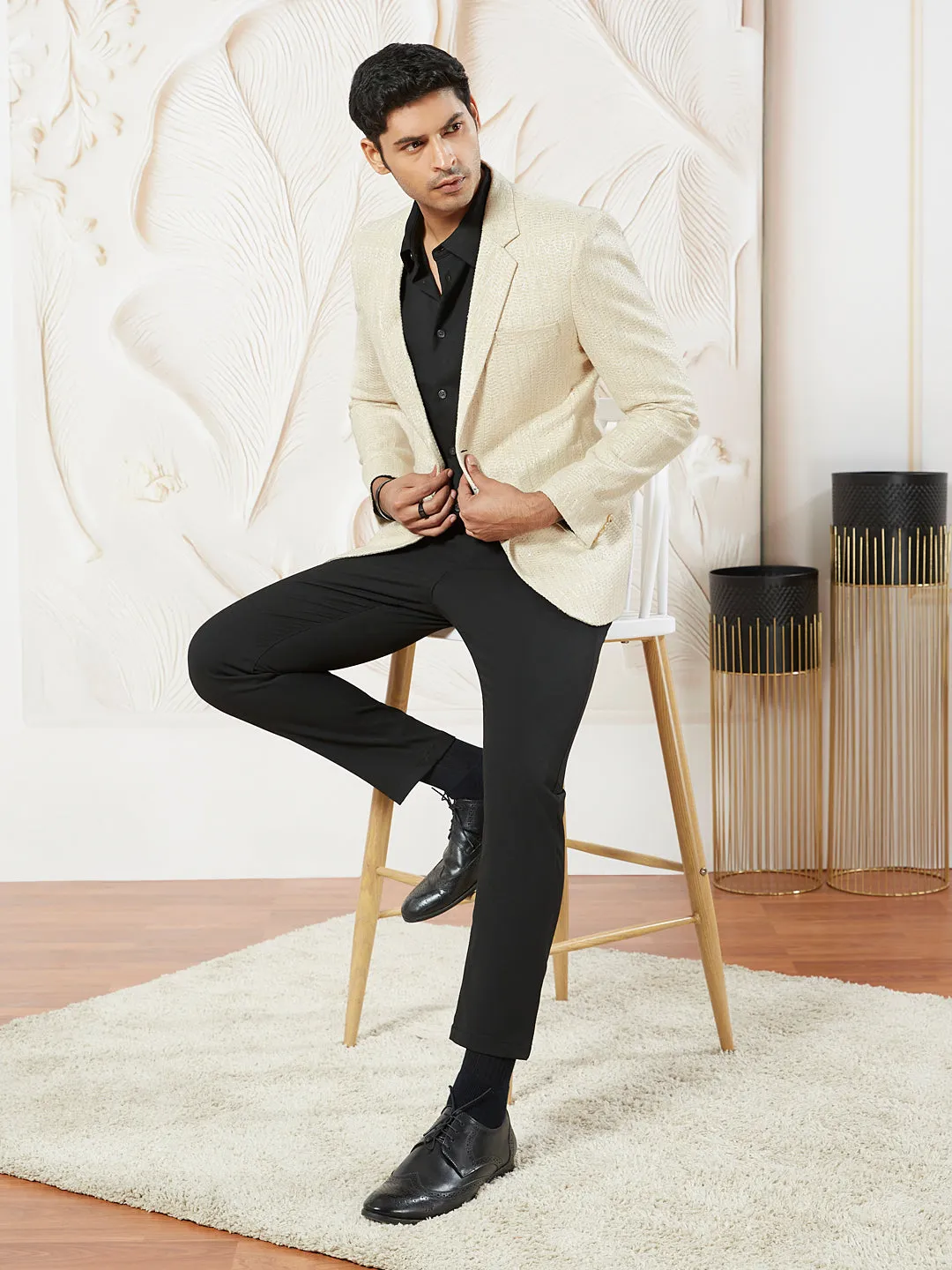 VASTRAMAY Men's Cream Jute Blazer