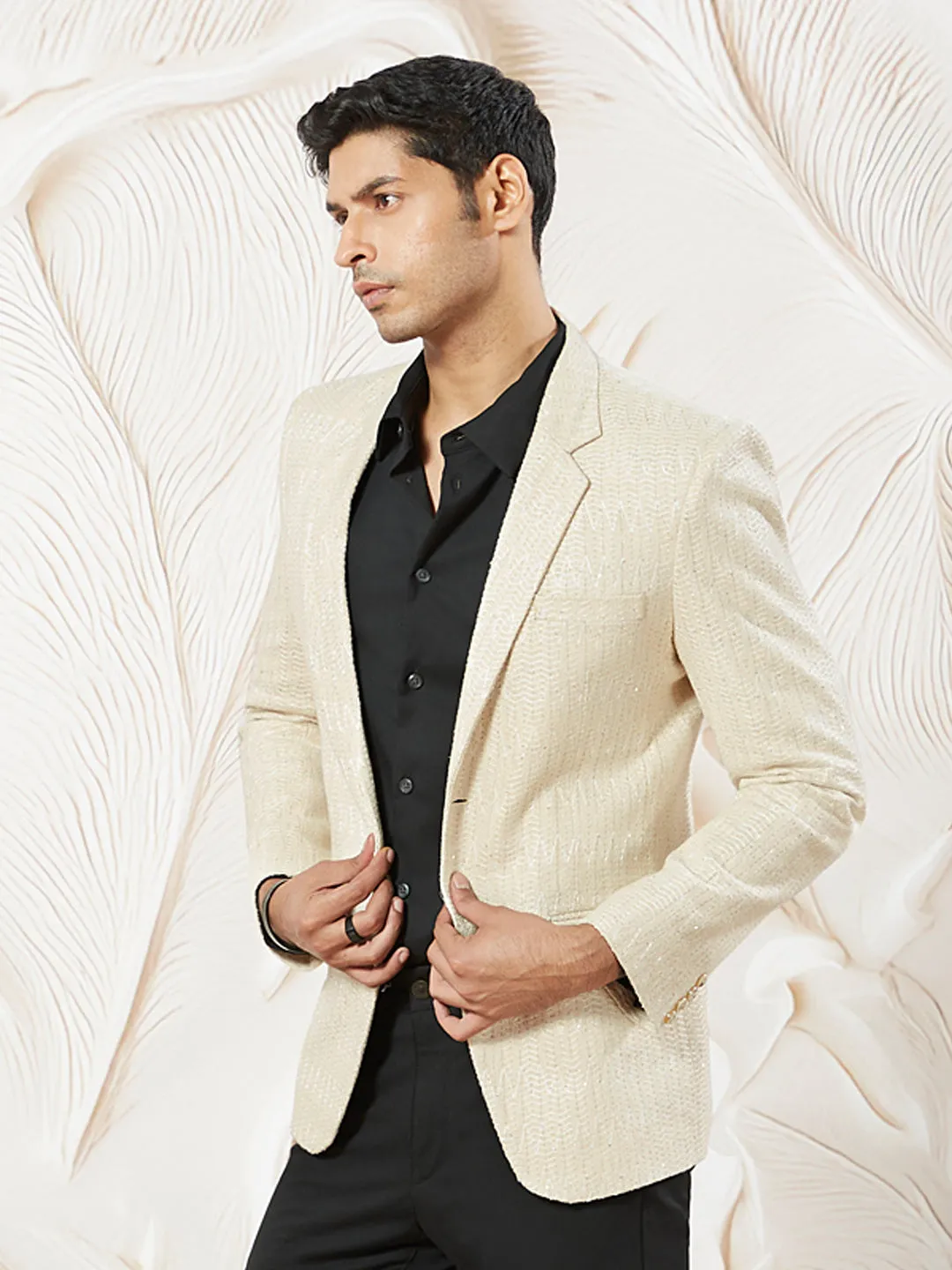 VASTRAMAY Men's Cream Jute Blazer