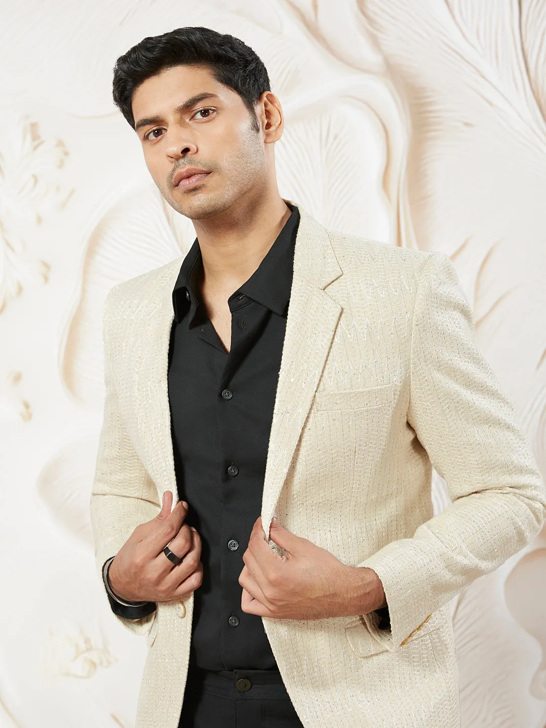VASTRAMAY Men's Cream Jute Blazer