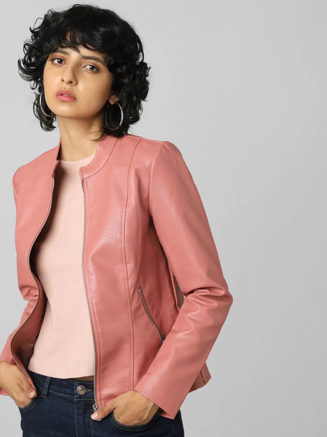 Women Pink Biker Jacket | QAWACH