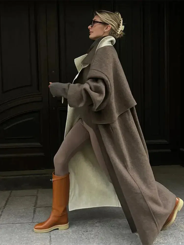 Women's Casual Brown Loose Long Overcoat | Ideal for Autumn/Winter