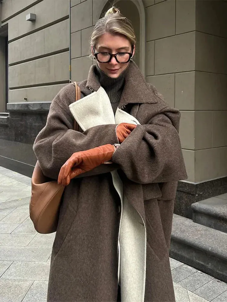 Women's Casual Brown Loose Long Overcoat | Ideal for Autumn/Winter