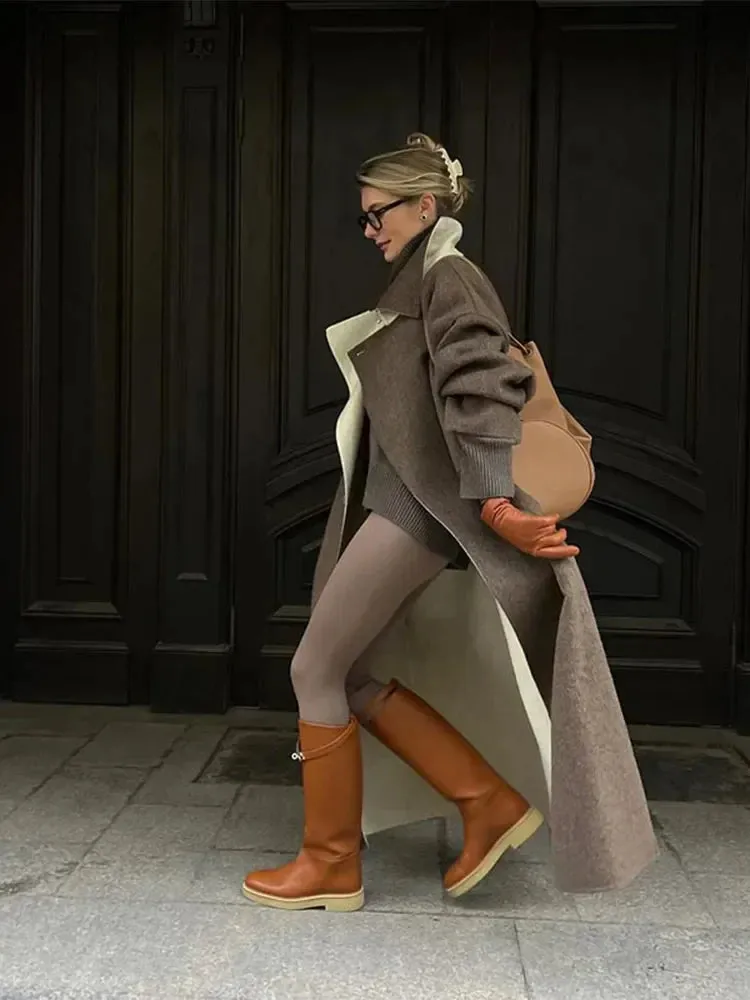 Women's Casual Brown Loose Long Overcoat | Ideal for Autumn/Winter