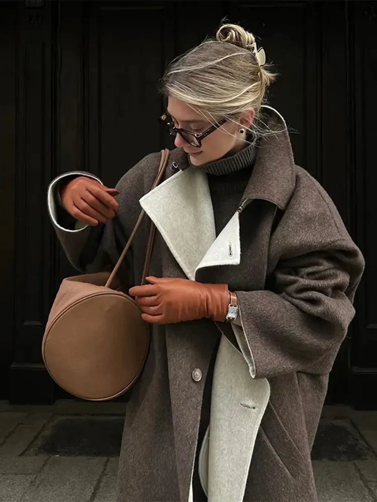 Women's Casual Brown Loose Long Overcoat | Ideal for Autumn/Winter