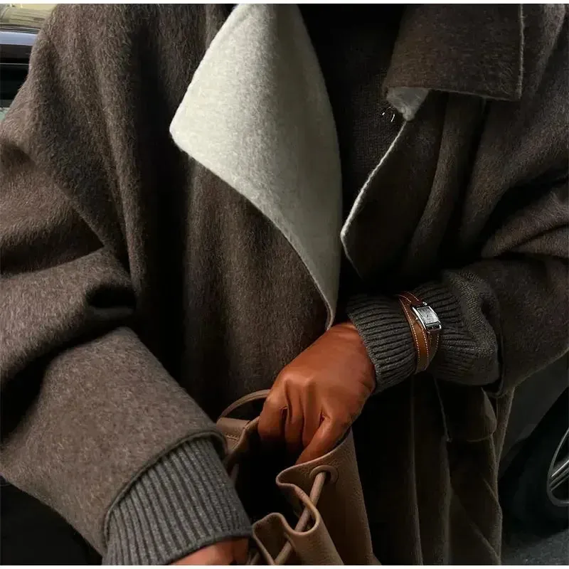 Women's Casual Brown Loose Long Overcoat | Ideal for Autumn/Winter