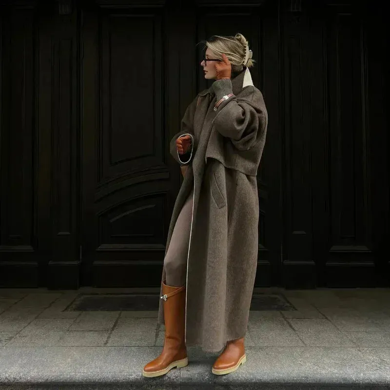 Women's Casual Brown Loose Long Overcoat | Ideal for Autumn/Winter