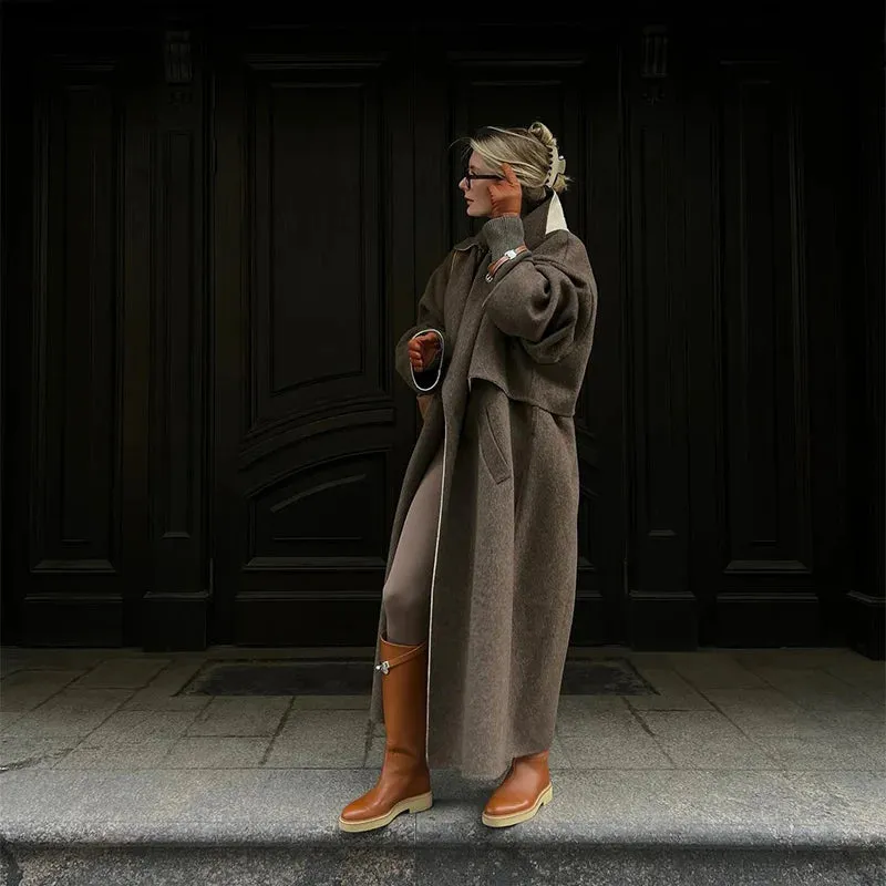 Women's Casual Brown Loose Long Overcoat | Ideal for Autumn/Winter
