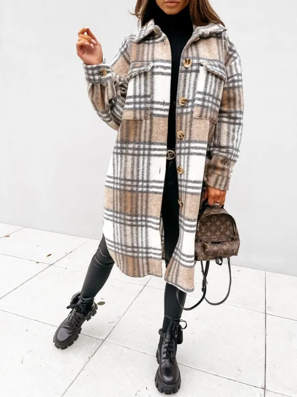 Women's Warm Checked Turn Down Collar Coat  | Ideal for Autumn/Winter