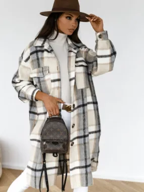 Women's Warm Checked Turn Down Collar Coat  | Ideal for Autumn/Winter