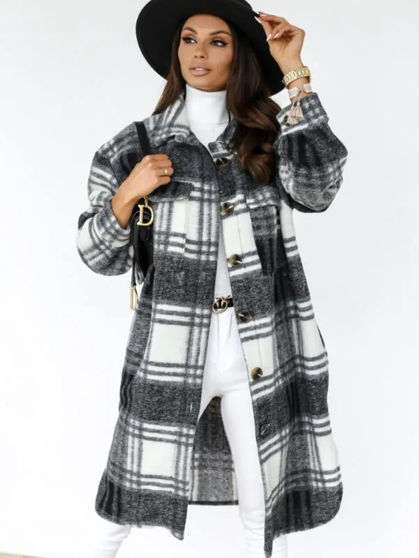Women's Warm Checked Turn Down Collar Coat  | Ideal for Autumn/Winter