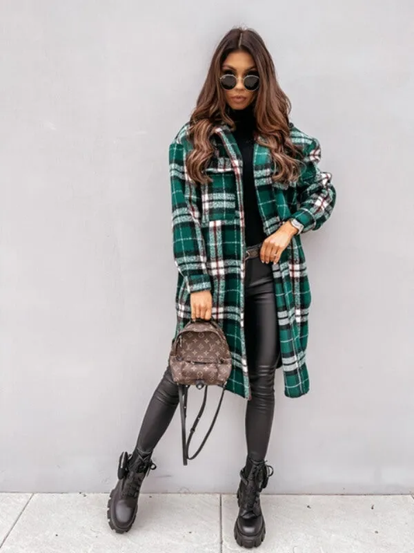 Women's Warm Checked Turn Down Collar Coat  | Ideal for Autumn/Winter