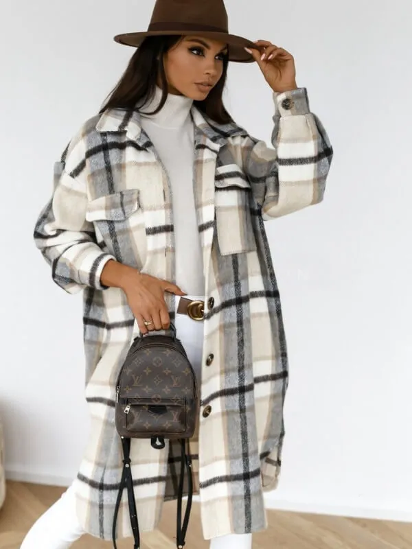 Women's Warm Checked Turn Down Collar Coat  | Ideal for Autumn/Winter
