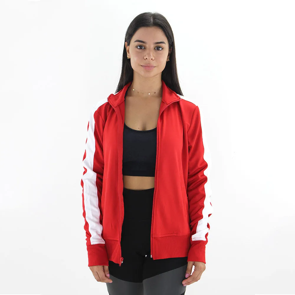 Women's Zip Striped-Sleeve Track Jacket,Red