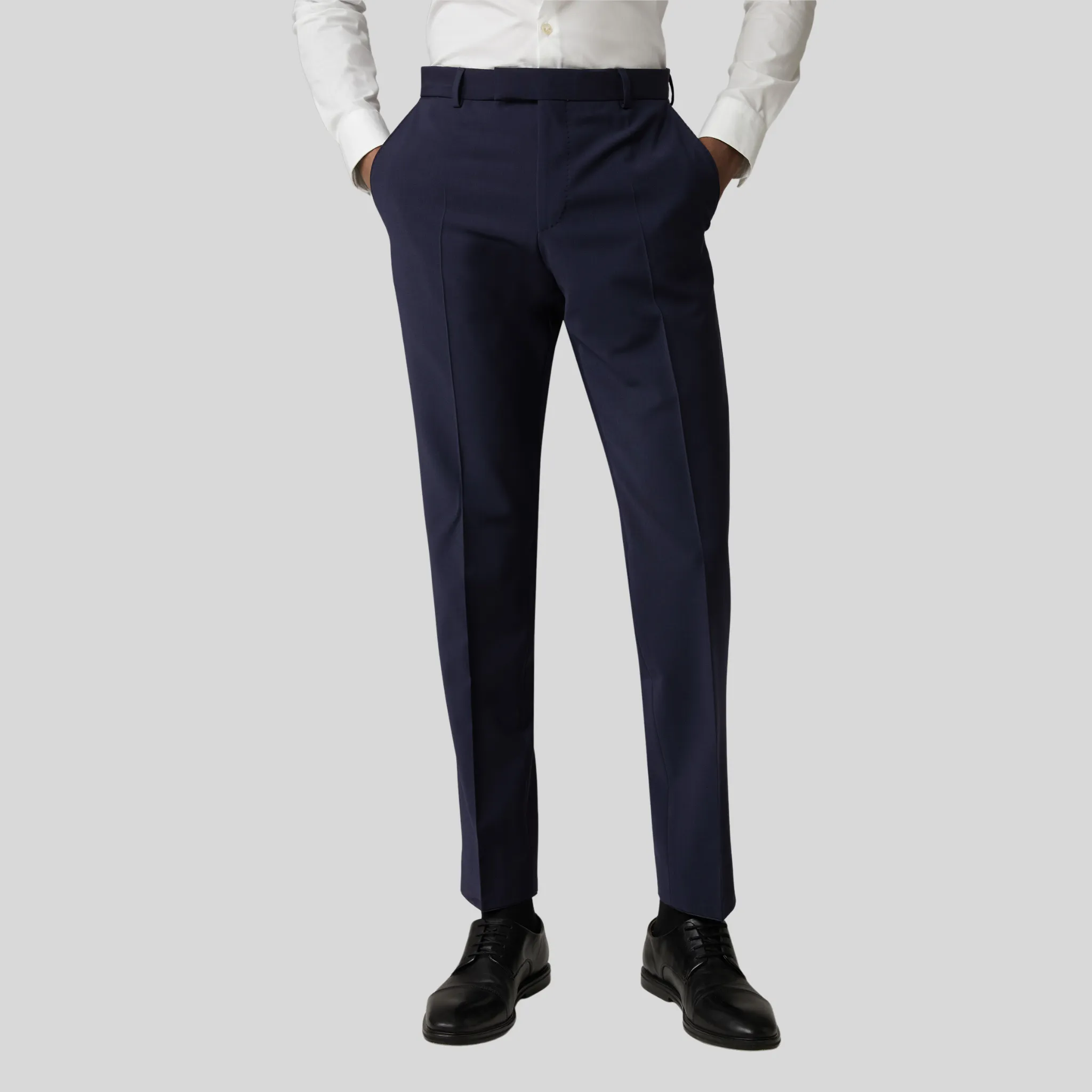 Wool Stretch Blend Slim Fit Dress Pant - Navy